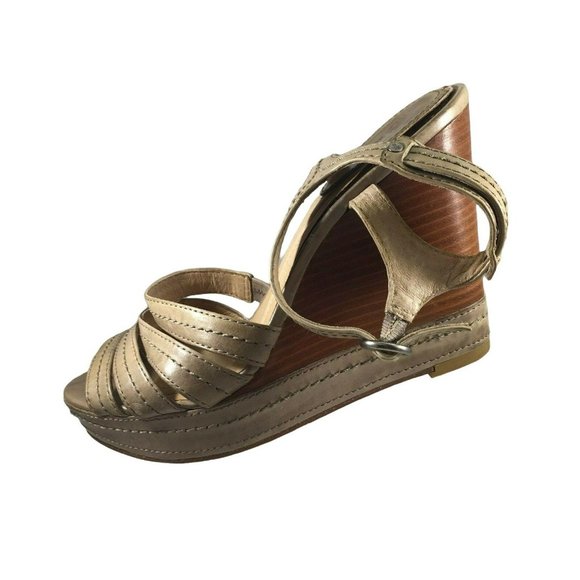 Frye Womens Corrina Stitch Platform Sandals Shoes Wedge 8.5M 73615 Beige Leather - Picture 1 of 12